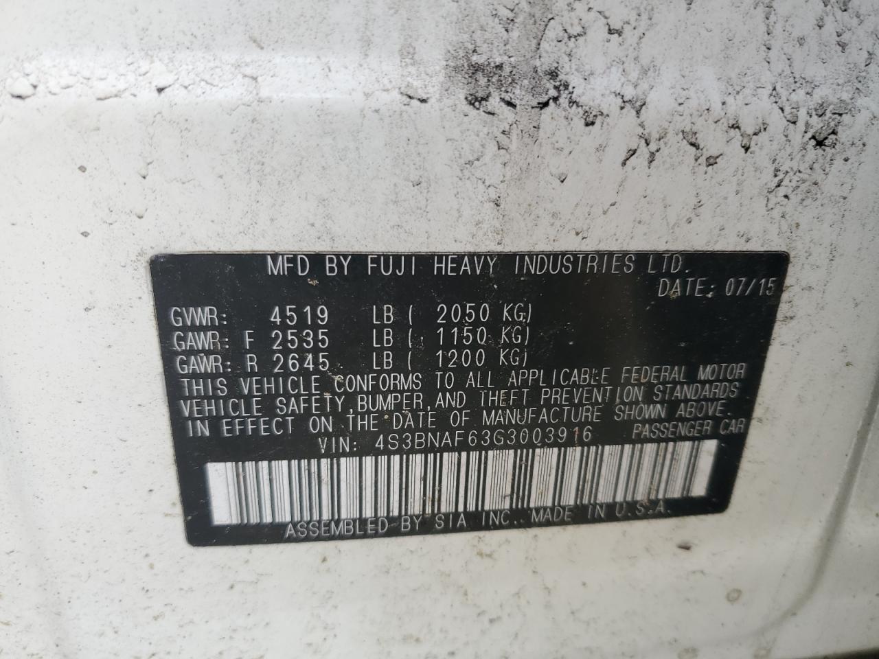 Lot #3240861855 2016 SUBARU LEGACY 2.5