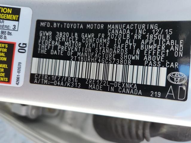 2016 TOYOTA COROLLA L 2T1BURHE4GC573808