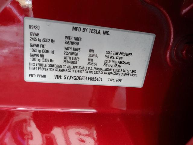 2020 TESLA MODEL Y 5YJYGDEE5LF055401