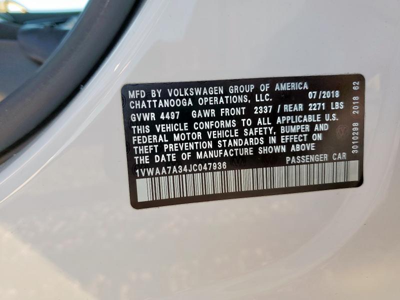 2018 VOLKSWAGEN PASSAT S 1VWAA7A34JC047936