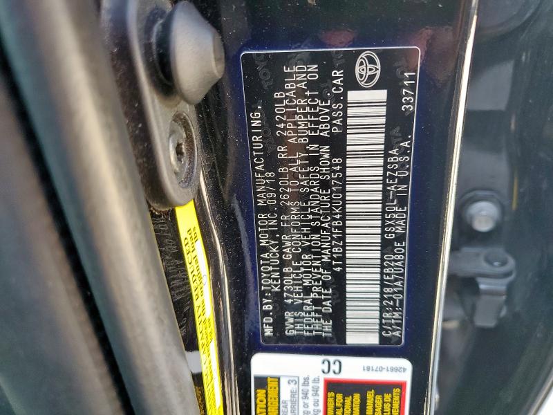 2019 TOYOTA AVALON XLE 4T1BZ1FB4KU017548