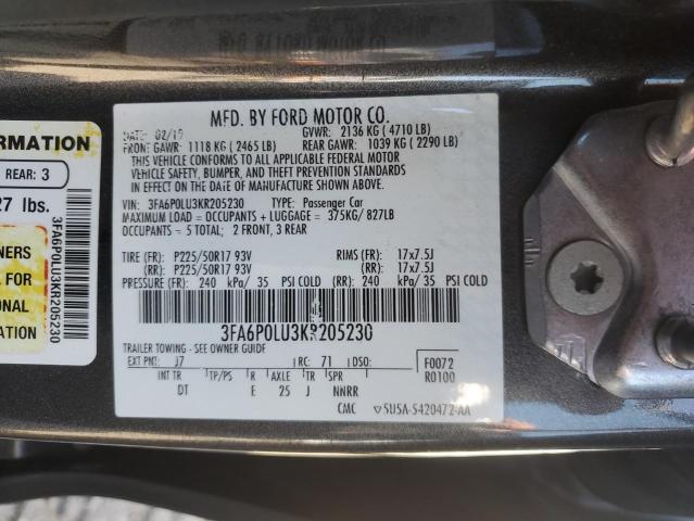 2019 FORD FUSION SE - 3FA6P0LU3KR205230