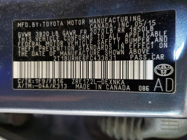 2015 TOYOTA COROLLA L - 2T1BURHE6FC433631