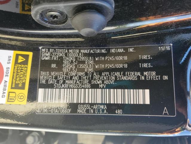 2016 TOYOTA HIGHLANDER XLE 5TDJKRFH6GS354886