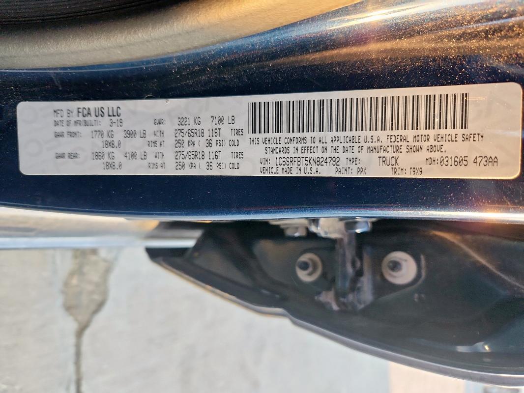 2019 RAM 1500 BIG H 1C6SRFBT5KN824792