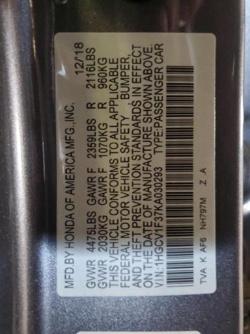 2019 HONDA ACCORD SPORT - 1HGCV1F37KA030293