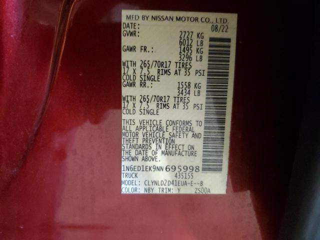 2022 NISSAN FRONTIER S 1N6ED1EK9NN695998