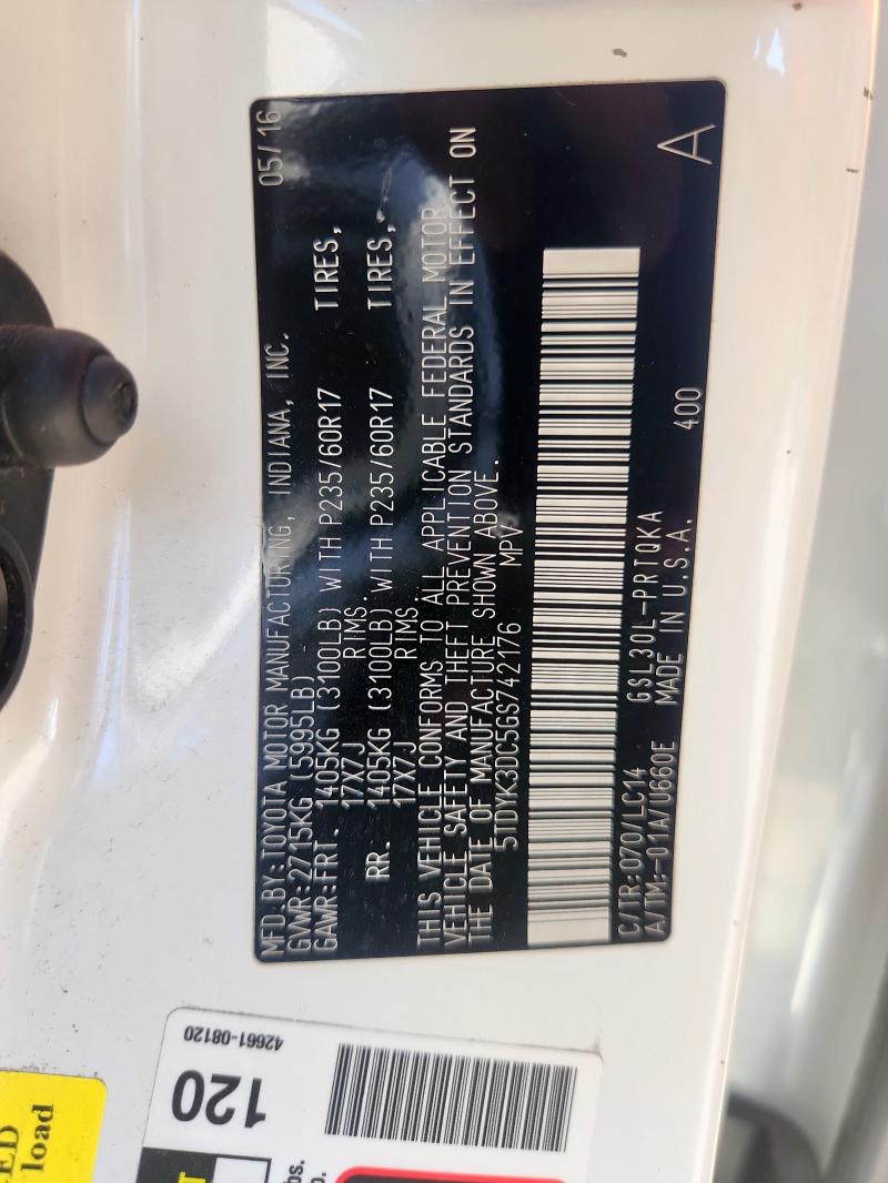 2016 TOYOTA SIENNA XLE 5TDYK3DC5GS742176