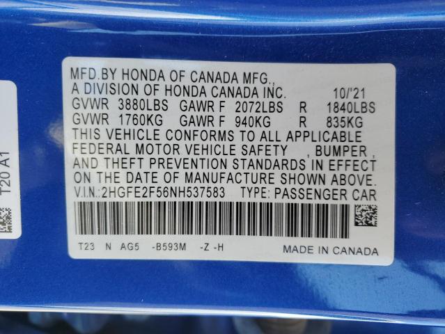 2022 HONDA CIVIC SPORT 2HGFE2F56NH537583