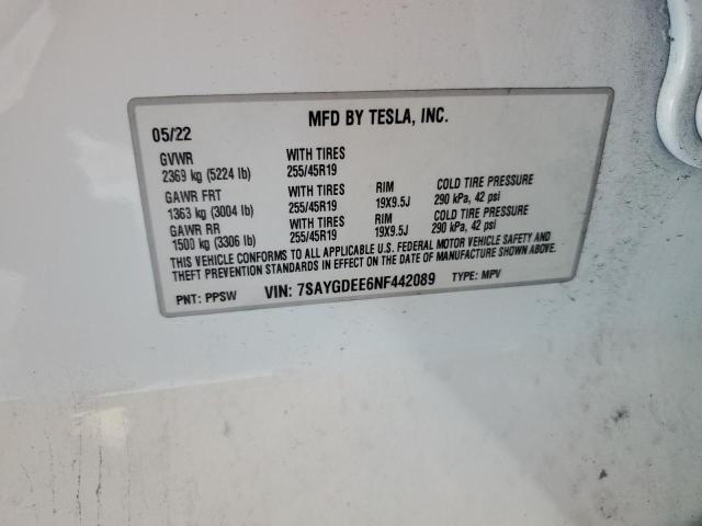 2022 TESLA MODEL Y 7SAYGDEE6NF442089