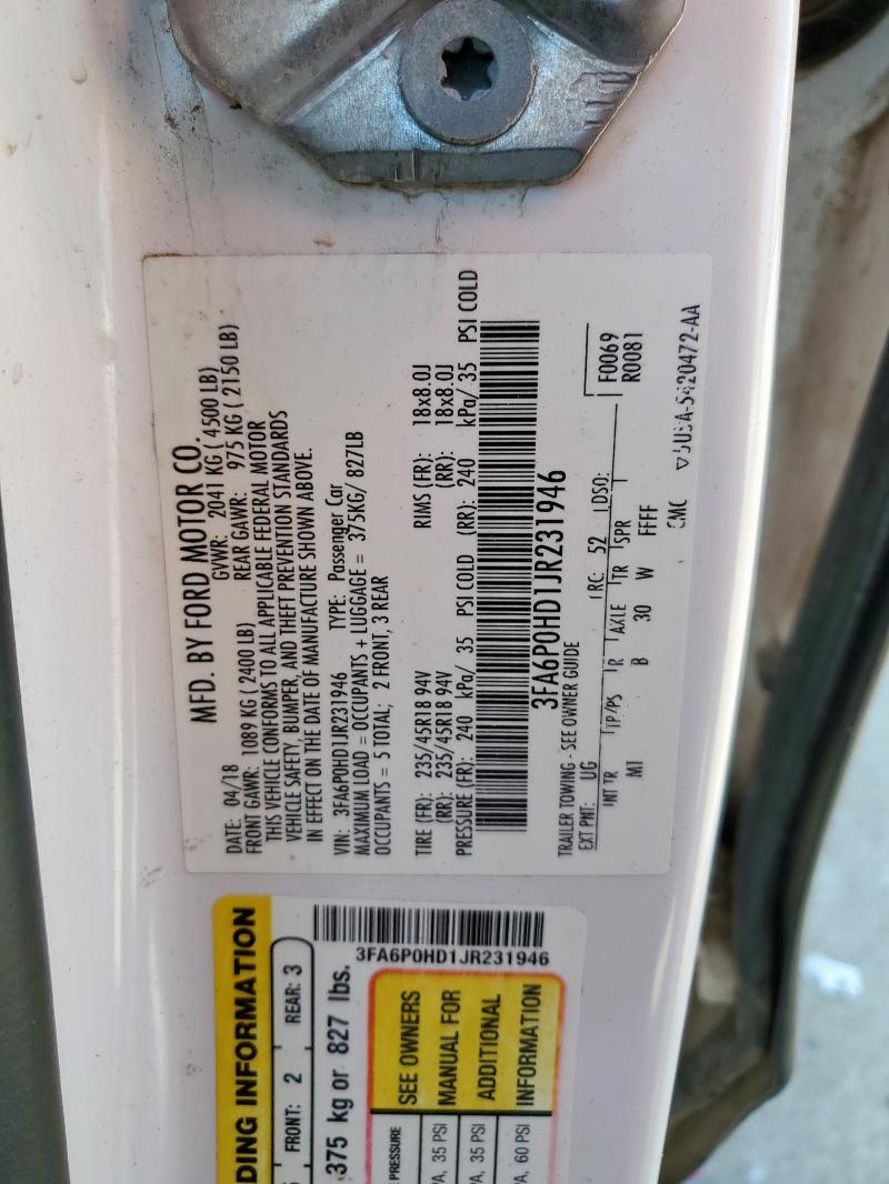 2018 FORD FUSION SE 3FA6P0HD1JR231946