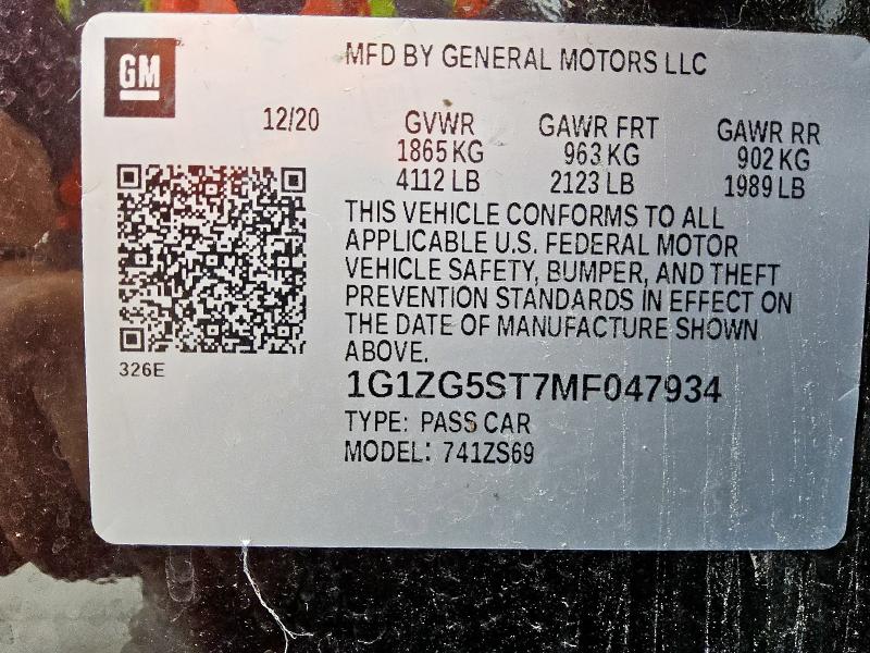 2021 CHEVROLET MALIBU RS 1G1ZG5ST7MF047934