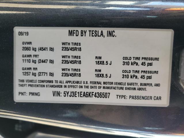 2019 TESLA MODEL 3 5YJ3E1EA6KF436507