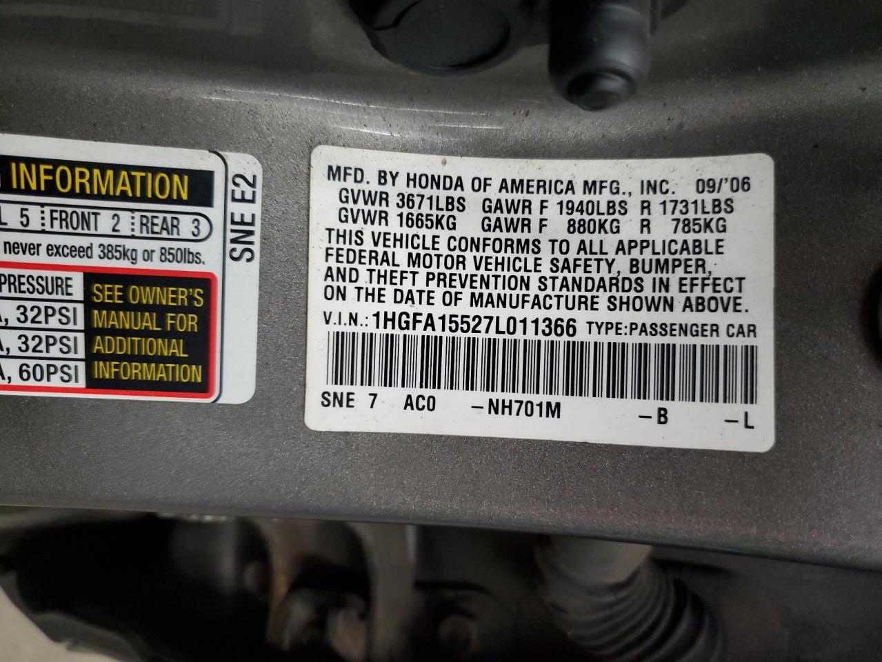 Lot #3232276384 2007 HONDA CIVIC LX