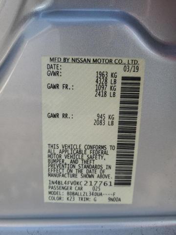 2019 NISSAN ALTIMA PLA 1N4BL4FV0KC217761