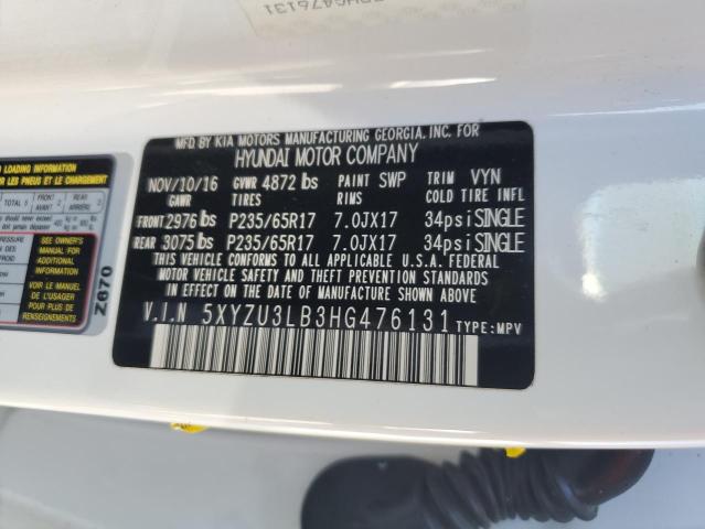 2017 HYUNDAI SANTA FE S 5XYZU3LB3HG476131