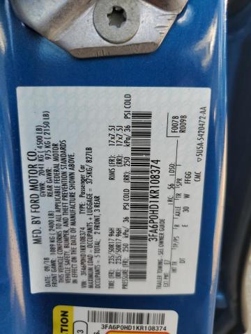 2019 FORD FUSION SE - 3FA6P0HD1KR108374