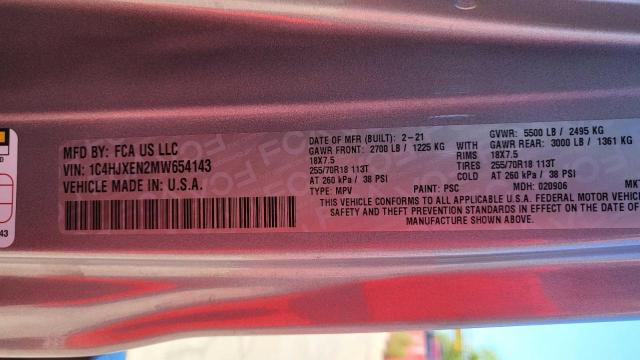 2021 JEEP WRANGLER U 1C4HJXEN2MW654143