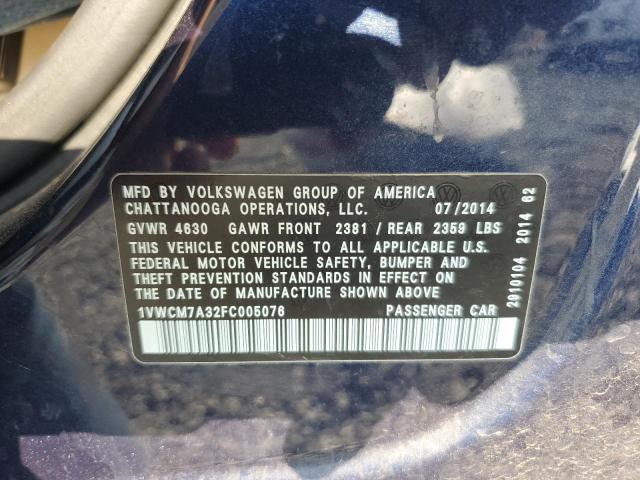 2015 VOLKSWAGEN PASSAT SEL - 1VWCM7A32FC005076