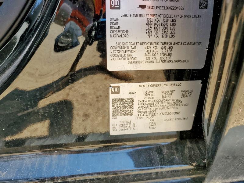 2022 CHEVROLET SILVERADO 1GCUYEELXNZ204382