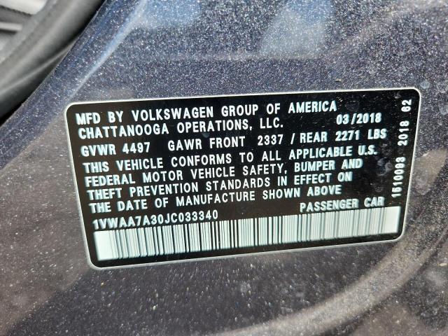 2018 VOLKSWAGEN PASSAT S 1VWAA7A30JC033340
