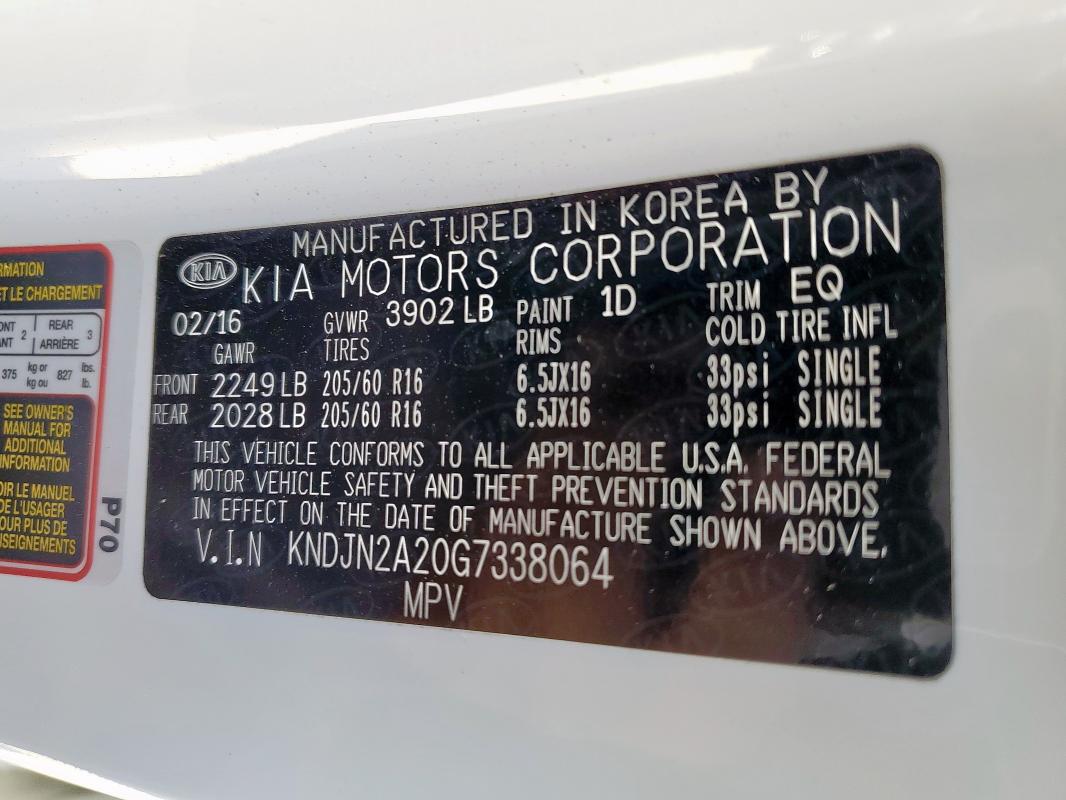 2016 KIA SOUL KNDJN2A20G7338064