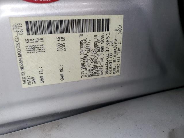 2019 NISSAN MAXIMA S 1N4AA6AVXKC373651