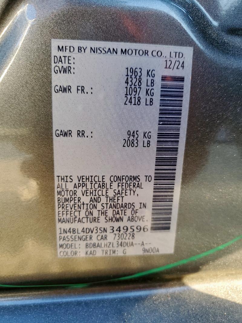 2025 NISSAN ALTIMA SV 1N4BL4DV3SN349596