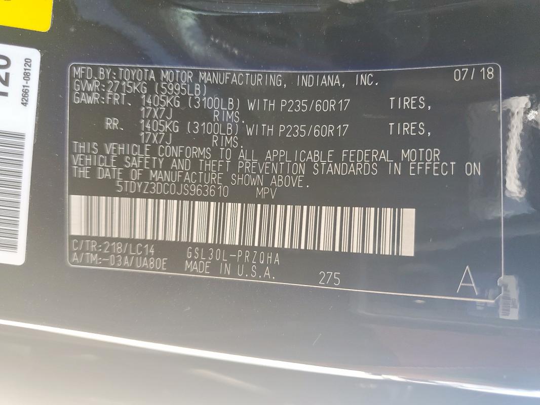 2018 TOYOTA SIENNA XLE 5TDYZ3DC0JS963610