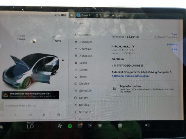 2020 TESLA MODEL Y 5YJYGDEE4LF019845