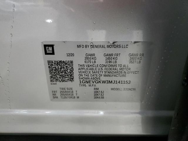 2021 CHEVROLET TRAVERSE L - 1GNEVGKW3MJ141153