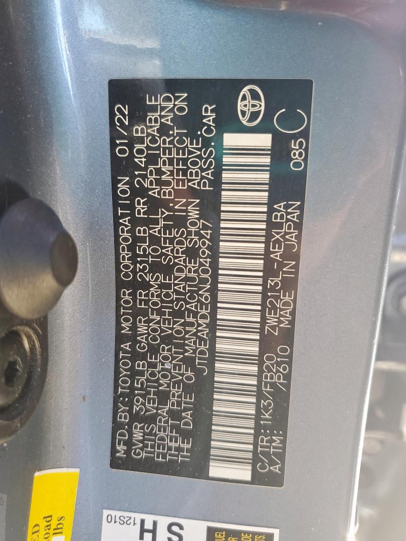 2022 TOYOTA COROLLA LE - JTDEAMDE6NJ049947