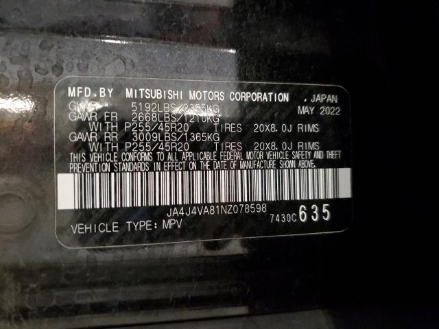 2022 MITSUBISHI OUTLANDER SEL JA4J4VA81NZ078598