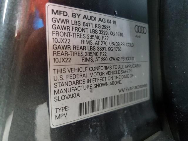 2019 AUDI Q8 PREMIUM WA1EVAF13KD038650
