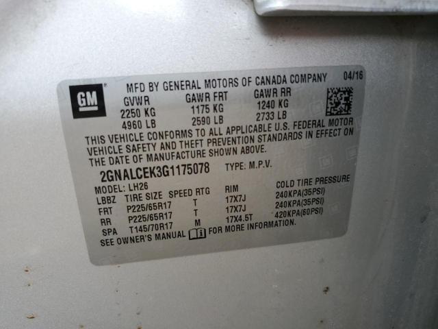 2016 CHEVROLET EQUINOX LT 2GNALCEK3G1175078