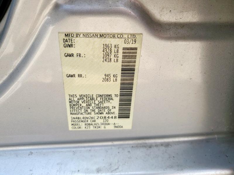 2019 NISSAN ALTIMA SV 1N4BL4DV2KC208448