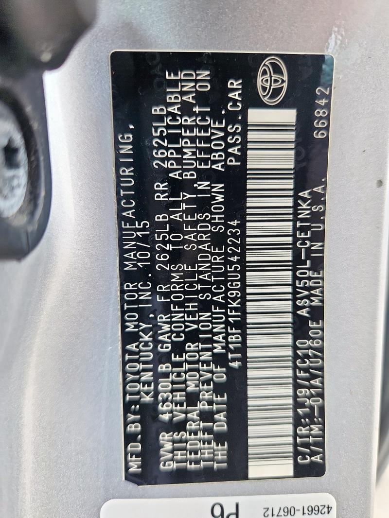 2016 TOYOTA CAMRY LE - 4T1BF1FK9GU542234