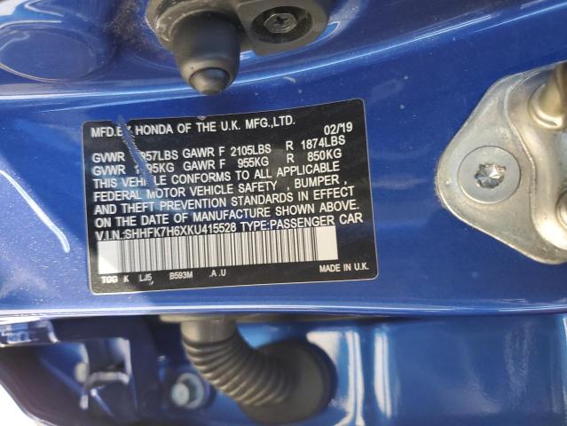 2019 HONDA CIVIC EX - SHHFK7H6XKU415528