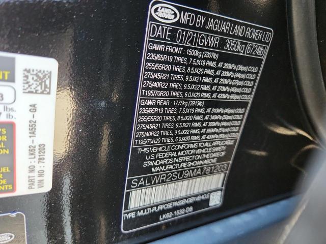 2021 LAND ROVER RANGE ROVE SALWR2SU9MA781203