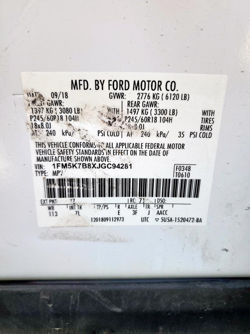 2018 FORD EXPLORER 1FM5K7B8XJGC94281