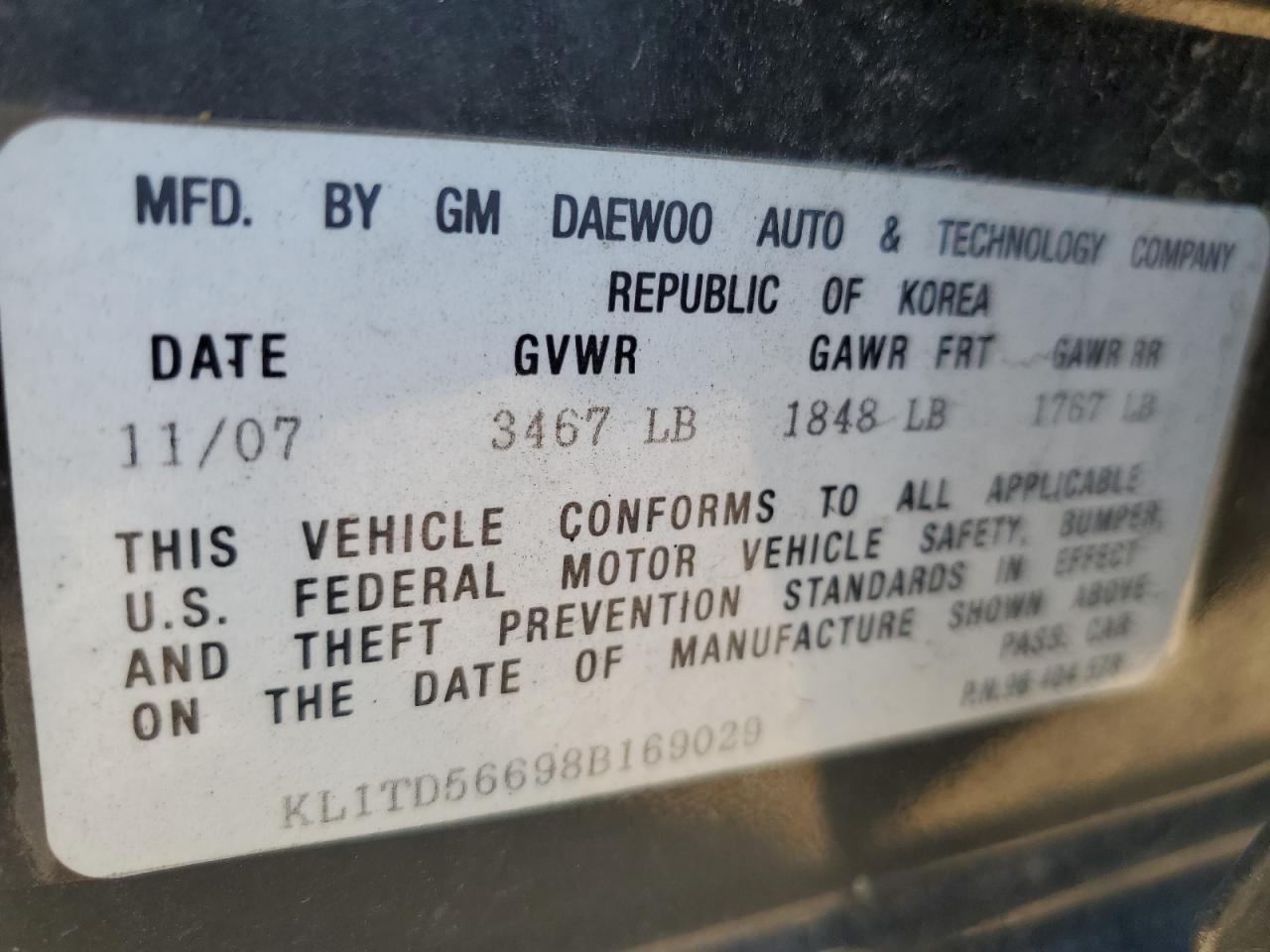 Lot #3286663294 2008 CHEVROLET AVEO BASE