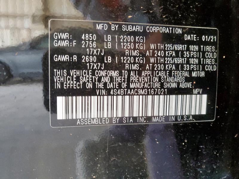 2021 SUBARU OUTBACK 4S4BTAAC9M3167021