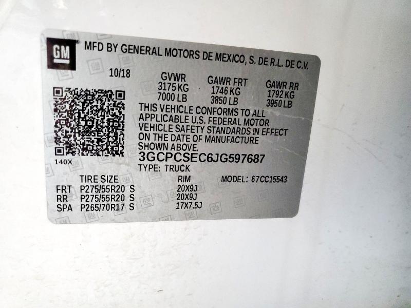 2018 CHEVROLET SILVERADO 3GCPCSEC6JG597687