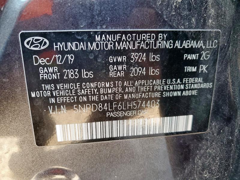 2020 HYUNDAI ELANTRA SE 5NPD84LF6LH574403