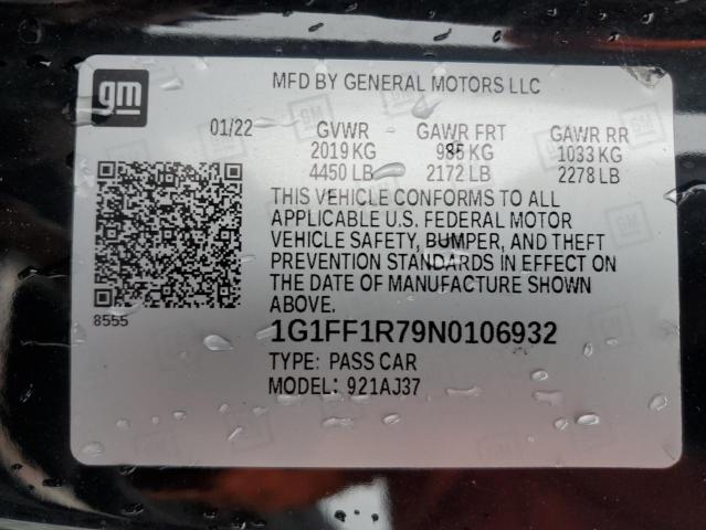 2022 CHEVROLET CAMARO LT1 1G1FF1R79N0106932