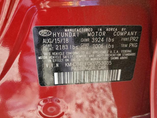 2019 HYUNDAI ELANTRA SEL KMHD84LF0KU753035