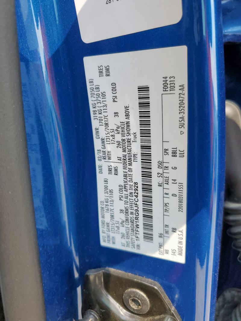 2018 FORD F150 RAPTO - 1FTFW1RG9JFC42928