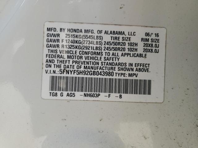 2016 HONDA PILOT TOURING #3276389656