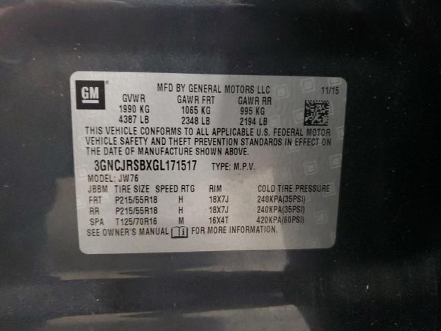 2016 CHEVROLET TRAX LTZ 3GNCJRSBXGL171517
