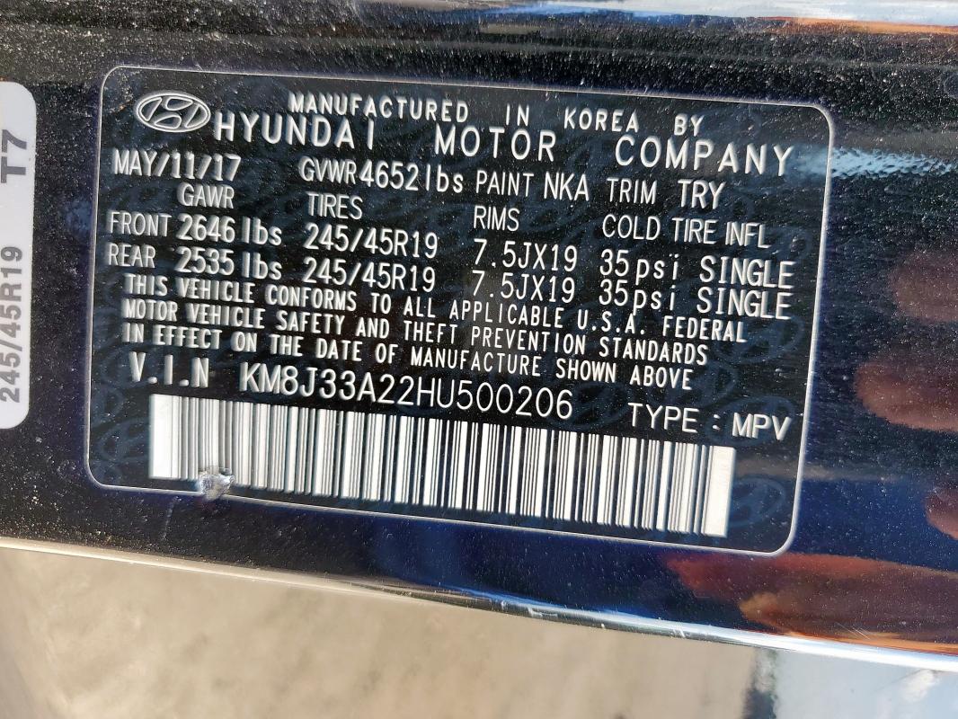 2017 HYUNDAI TUCSON LIMITED KM8J33A22HU500206